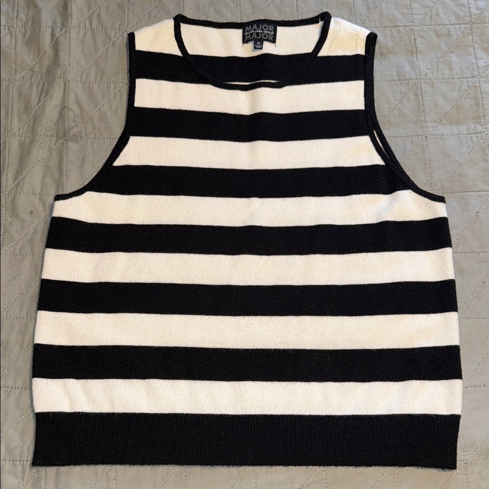 Major Label Group Women’s Striped Black and White Sweater Vest Tank Top